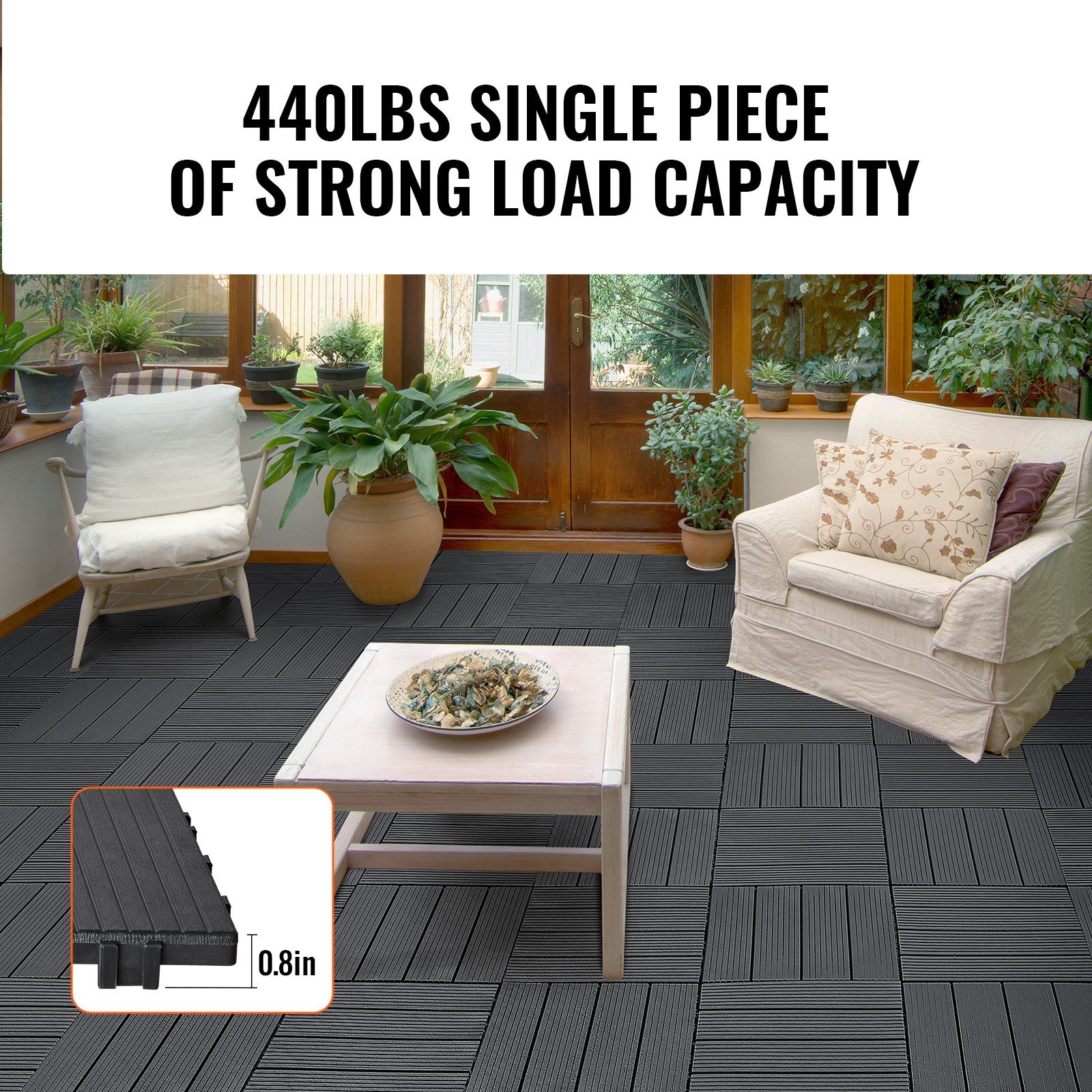 Interlocking Deck Tiles, 54 Pack,12"x12" 54 Sq. Ft Plastic Waterproof Outdoor Flooring All Weather Use, Patio Floor Decking Covering Tiles For Porch Poolside Balcony Backyard, Dark Grey - Image 3