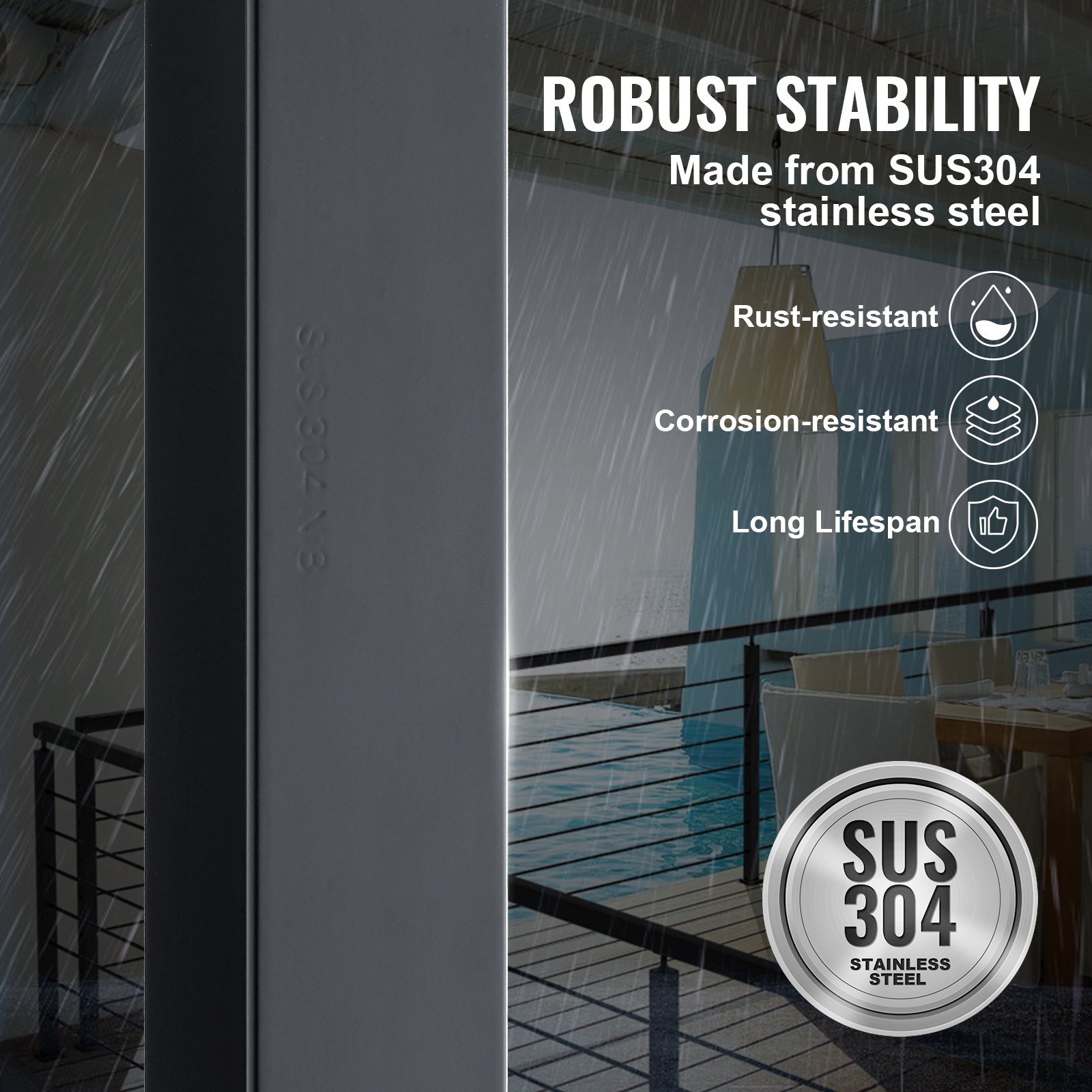 Cable Support Post, 36" Height, 2" Width, Steel Construction, No Pre-drilled Holes, Made Of Durable SUS304 Stainless Steel, Includes Horizontal And Curved Brackets For Deck And Stair Handrail - Image 3