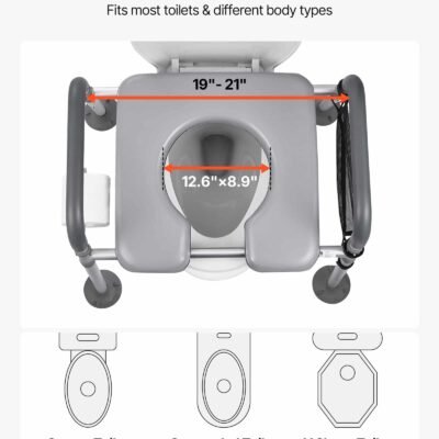 Bedside Commode Chair, 500 Lbs Capacity, 4-in-1 Portable Toilet And Raised Toilet Seat With Padded Seat & Armrest, Detachable 5L Bucket, Adjustable Height & Width Adult Potty Chair For Seniors