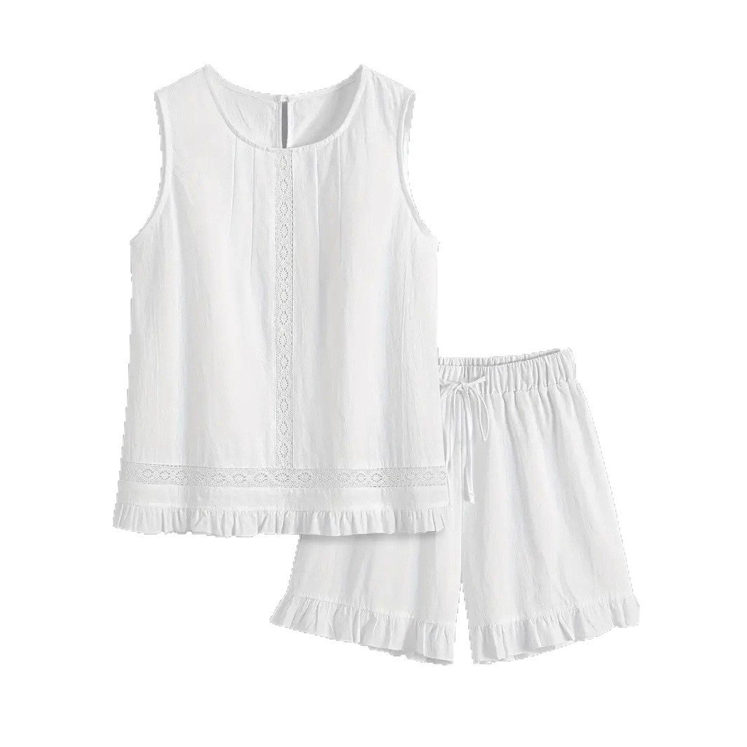 Elegant Lace Shirt Sleeveless Floating Pants - Image 5