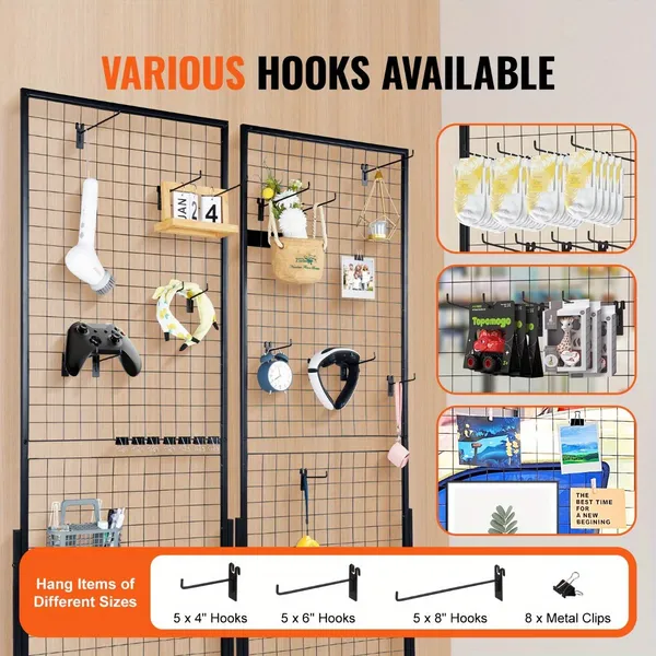 Professional Gridwall Display System 2-Pack 24' X 67' Double-Sided Retail Grid Wall Panels With Sturdy T-Base & 20 Display Hooks And Clips For Boutique, Craft Fair & Trade Show - Image 4
