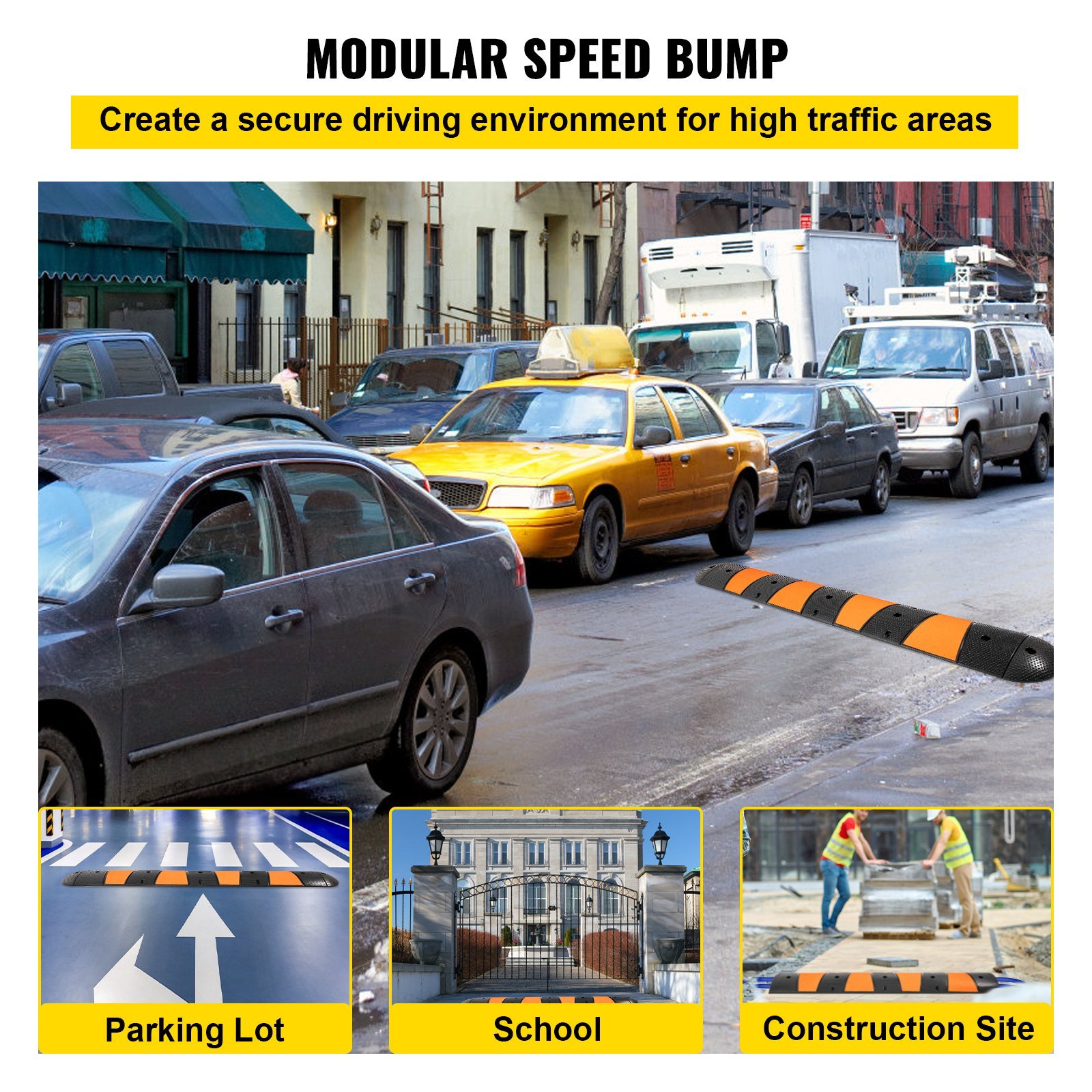 Rubber Speed Bump, 1 Pack 2 Channel Speed Bump Hump, 72 Long Modular Speed Bump Rated 22000 LBS Loading, 72.8 X 12.2 X 2.2 Garage Speed Bump For Asphalt Concrete Gravel Driveway With 2 End Cap - Image 8