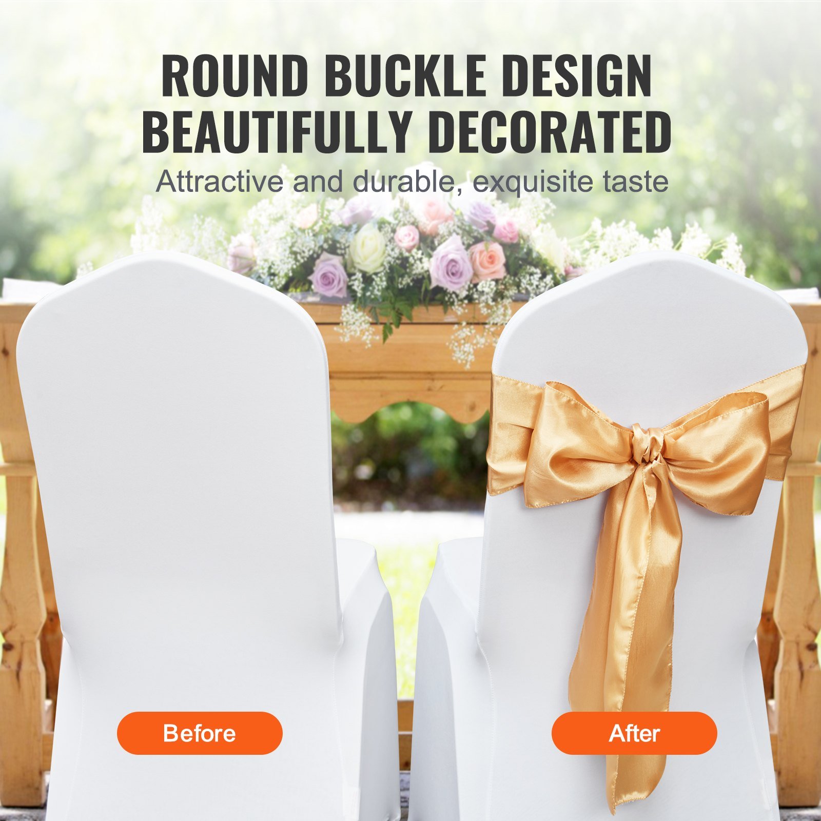 Stretch Spandex Chair Sashes Bows, Chair Slipcover And Stretch Chair Sash, Elastic Chair Bands, Fitting Wedding, Holiday, Banquet, Party, Celebration Chair Decoration (50 PCS Gold) - Image 4