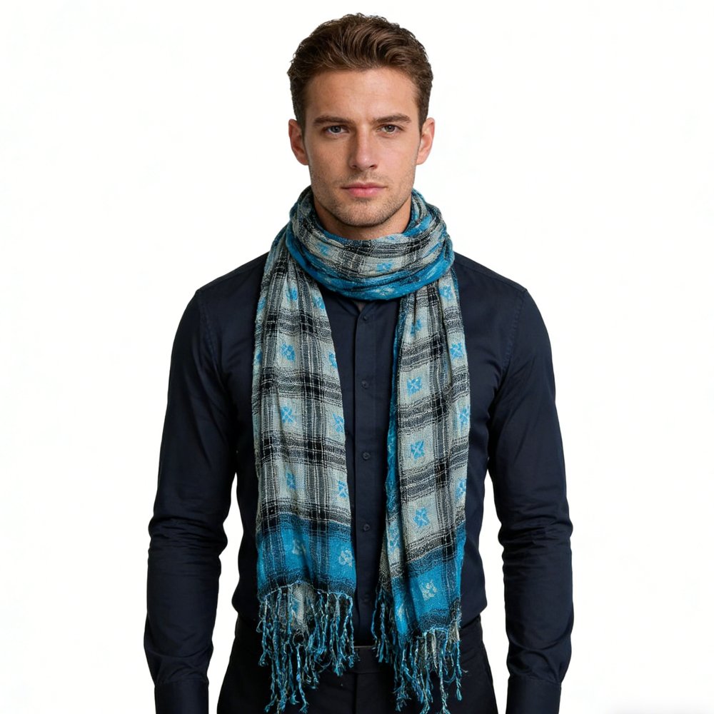 Turquoise Jacquard Crinkle Scarf - Extra Long Scarf 75inchx27inch - Image 2