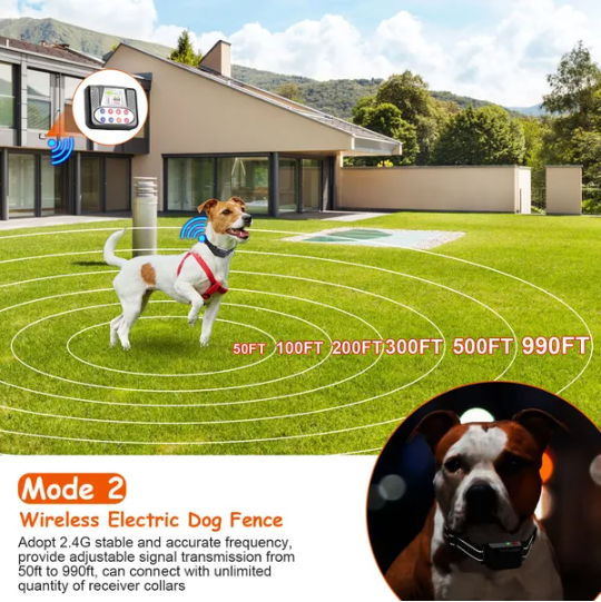 990FT Range Dog Wireless Fence Remote Training Collar IPX6 Waterproof Receiver With 0-9 Levels Beep Vibration Shock Mode 4 Channels Rechargeable Transmitter System - Image 4