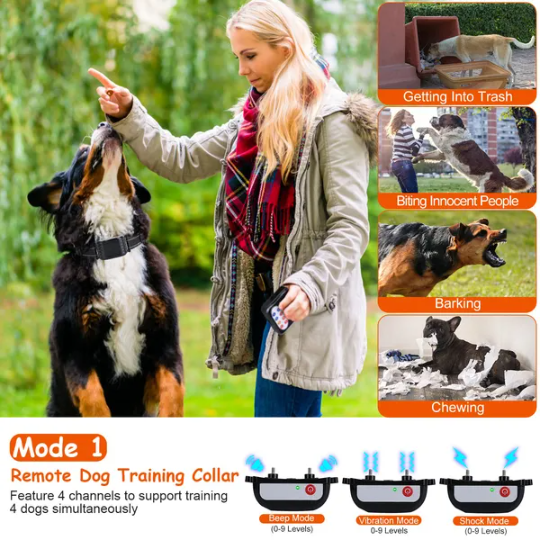 990FT Range Dog Wireless Fence Remote Training Collar IPX6 Waterproof Receiver With 0-9 Levels Beep Vibration Shock Mode 4 Channels Rechargeable Transmitter System - Image 2