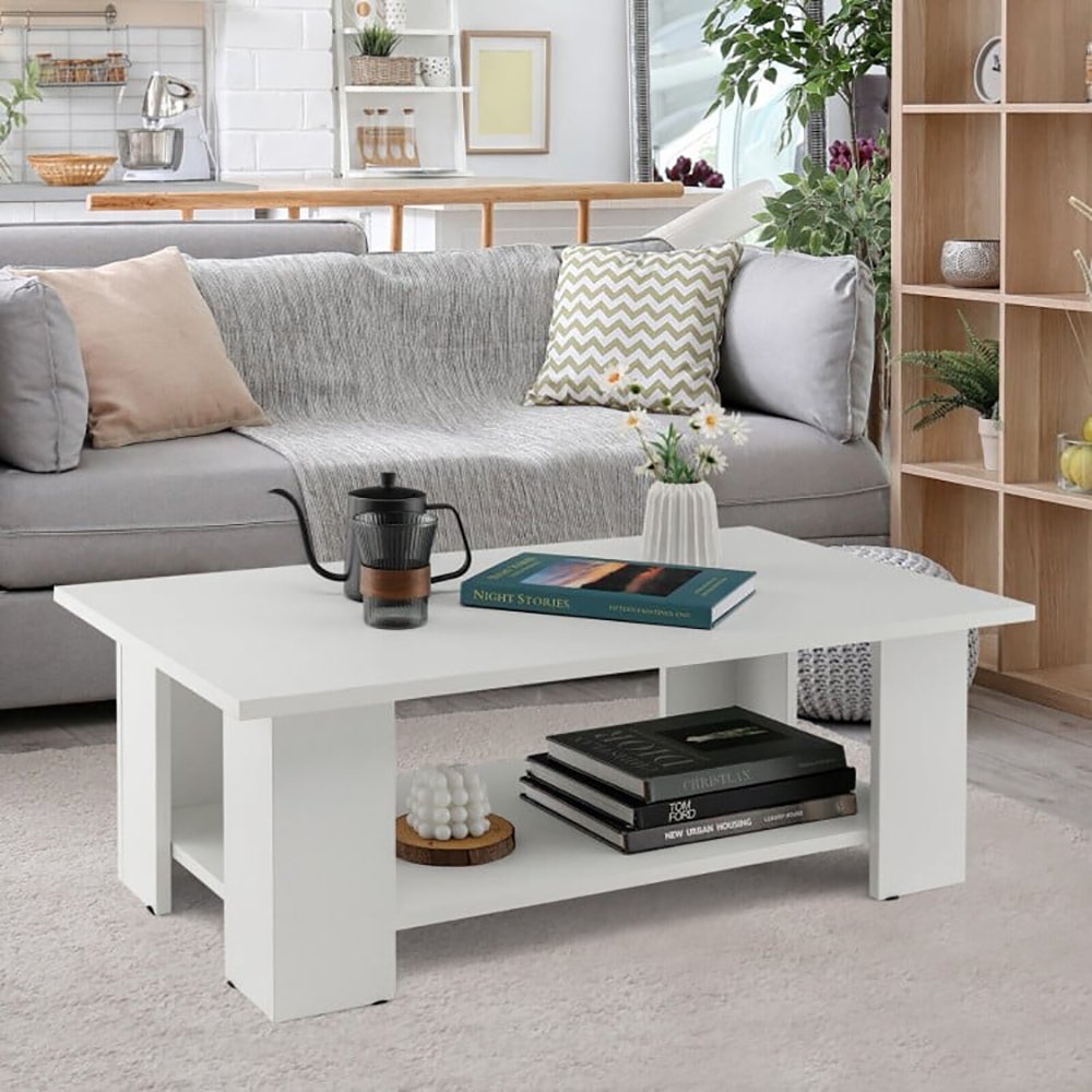 Large 41 Inch 2-tier Wooden Modern Coffee Table With Storage Shelf - Image 3