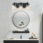 3 Light Bathroom Vanity Light, Matte Black Bathroom Light Fixtures With Clear Glass Shade, Vanity Light Fixtures Over Mirror For Bedroom Living Room Bulb Not Included