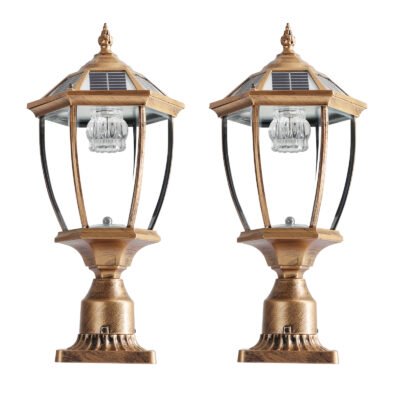 20 H  Golden Solar Powered LED Outdoor Lantern, Vintage Garden Light With Elegant Glass Design For Pathways, Yards, And Patios 2-Pack
