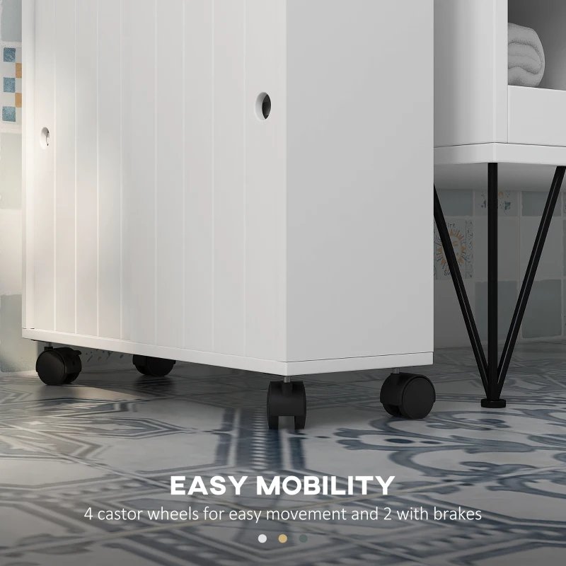 Kleankin Toilet Paper Cabinet, Slim Bathroom Cabinet With 4 Rolling Wheels, Small Bathroom Storage Cabinet With Paper Holes, Sliding Doors And Adjustable Shelf For Small Space, White - Image 10