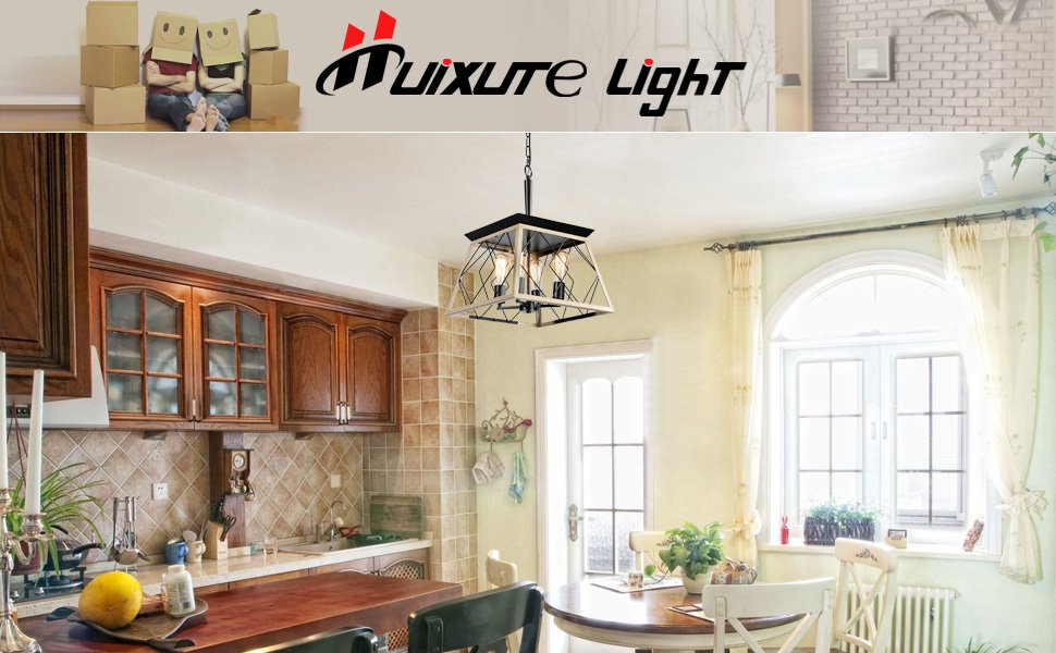 16in Oak Industrial 4-Light Pendant Chandelier, Modern Metal Cage Design, Adjustable Hanging Light For Dining Room, Kitchen, Living Room -No Bulbs - Image 11
