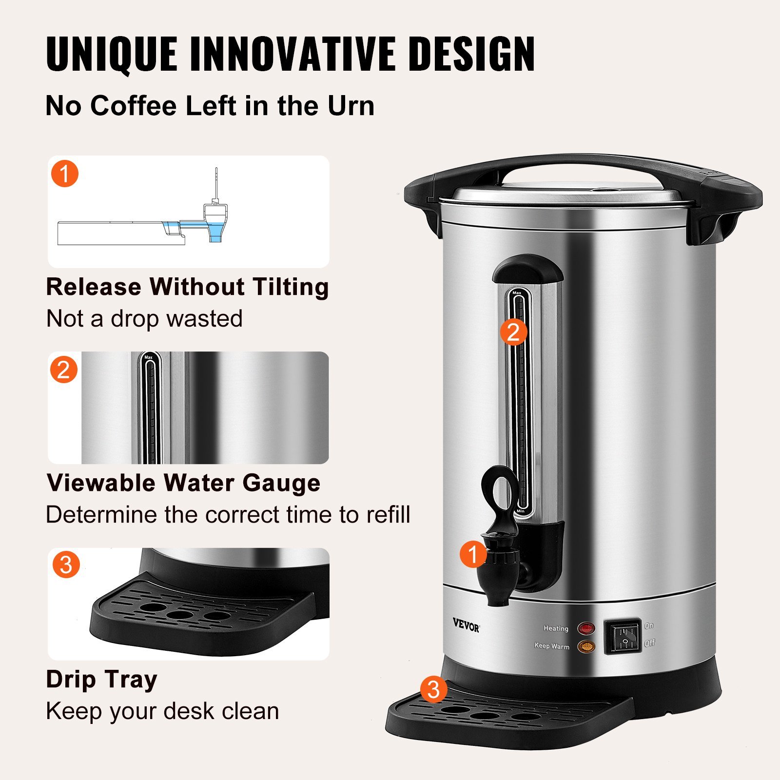 Commercial Coffee Urn 65 Cup Stainless Steel Coffee Dispenser Fast Brew - Image 2