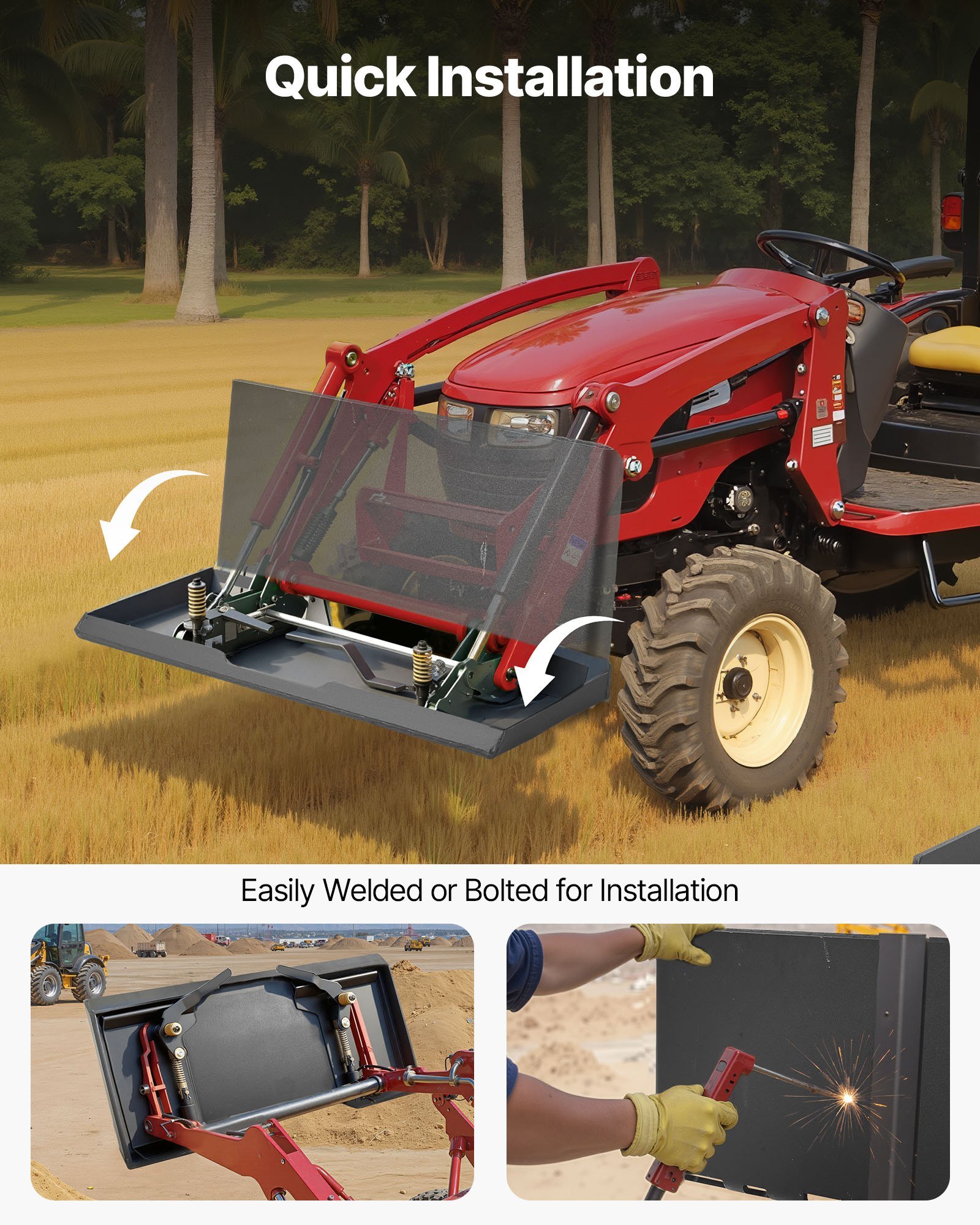 3/8 In Skid Steer Mount Plate, Universal Quick Attach Mount Plate, Easy To Bolt, 7000lbs Load Capacity, Heavy Duty Steel Loader Plates Compatible With Kubota Bobcat Skid Steers & Tractors - Image 4
