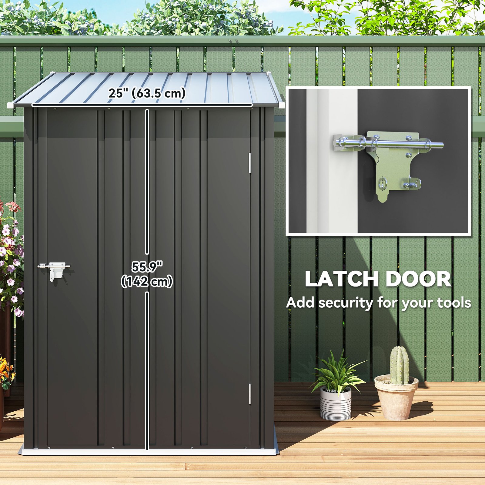 Small Metal Garden Shed, 3.3' X 3.4', Galvanized Steel, Lockable Tool Shed For Patio, Backyard, Lawn, Dark Gray - Image 4