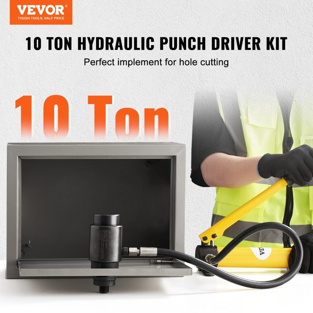 10 Ton Hydraulic Knockout Punch Kit, 1/2" To 2" Conduit Hole Cutter Set, KO Tool Kits With Puncher 6 Piece, Metal Sheet Driver Tools, For Aluminum, Brass, Stainless Steel, Fiberglass And Plastic —