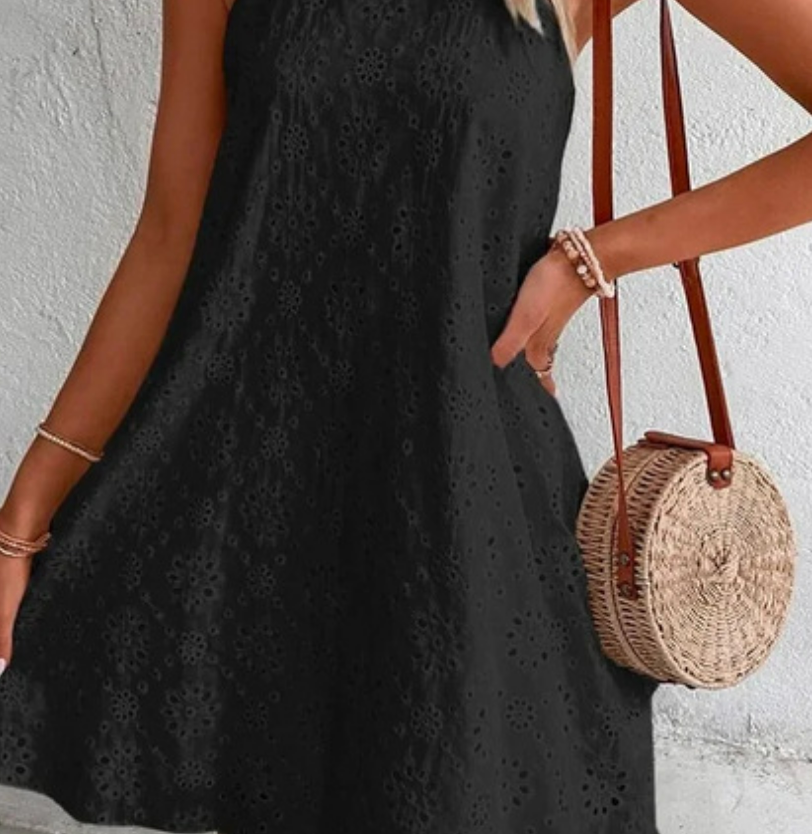 Summer New Women's Lace Solid Color Sleeveless Button Dress - Image 9