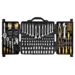 207-Piece Mechanics Tool Set, 1/4" 3/8" 1/2" Drive Sockets, SAE And Metric Mechanic Tool Kit With Bits, Wrenches, Ratchet Handle, Accessories, And Plastic Storage Case, For Automotive Repair