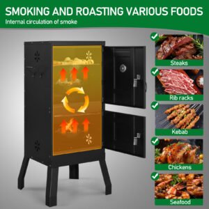 Black Double Door Smoked Vertical Iron Carbon Oven With Upper And Lower Doors