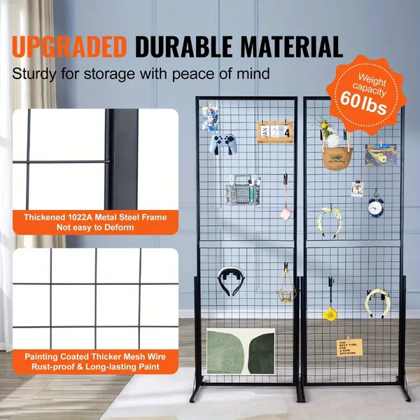 Professional Gridwall Display System 2-Pack 24' X 67' Double-Sided Retail Grid Wall Panels With Sturdy T-Base & 20 Display Hooks And Clips For Boutique, Craft Fair & Trade Show - Image 3