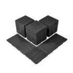 Interlocking Deck Tiles, 54 Pack,12"x12" 54 Sq. Ft Plastic Waterproof Outdoor Flooring All Weather Use, Patio Floor Decking Covering Tiles For Porch Poolside Balcony Backyard, Dark Grey