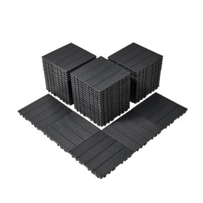 Interlocking Deck Tiles, 54 Pack,12"x12" 54 Sq. Ft Plastic Waterproof Outdoor Flooring All Weather Use, Patio Floor Decking Covering Tiles For Porch Poolside Balcony Backyard, Dark Grey