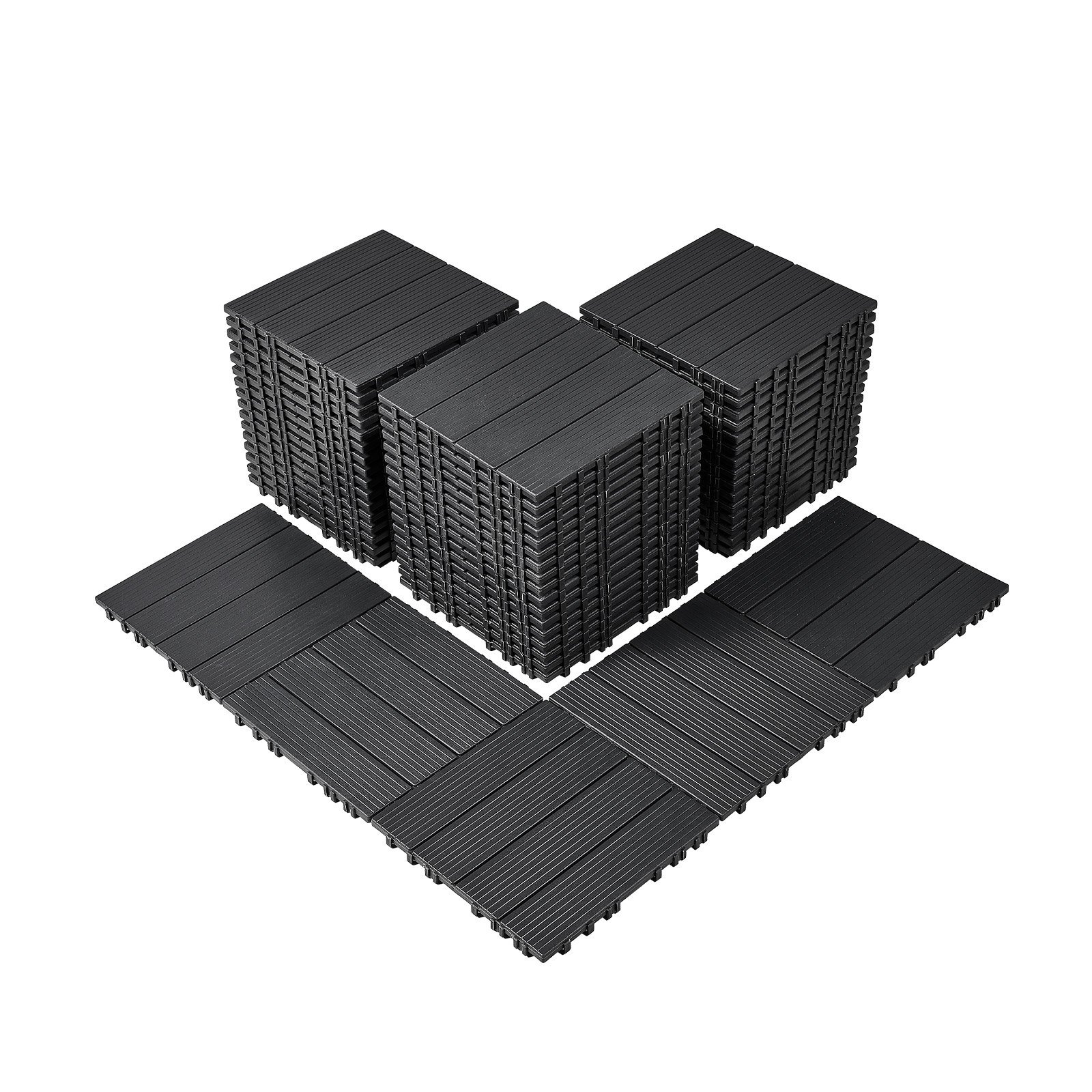 Interlocking Deck Tiles, 54 Pack,12"x12" 54 Sq. Ft Plastic Waterproof Outdoor Flooring All Weather Use, Patio Floor Decking Covering Tiles For Porch Poolside Balcony Backyard, Dark Grey