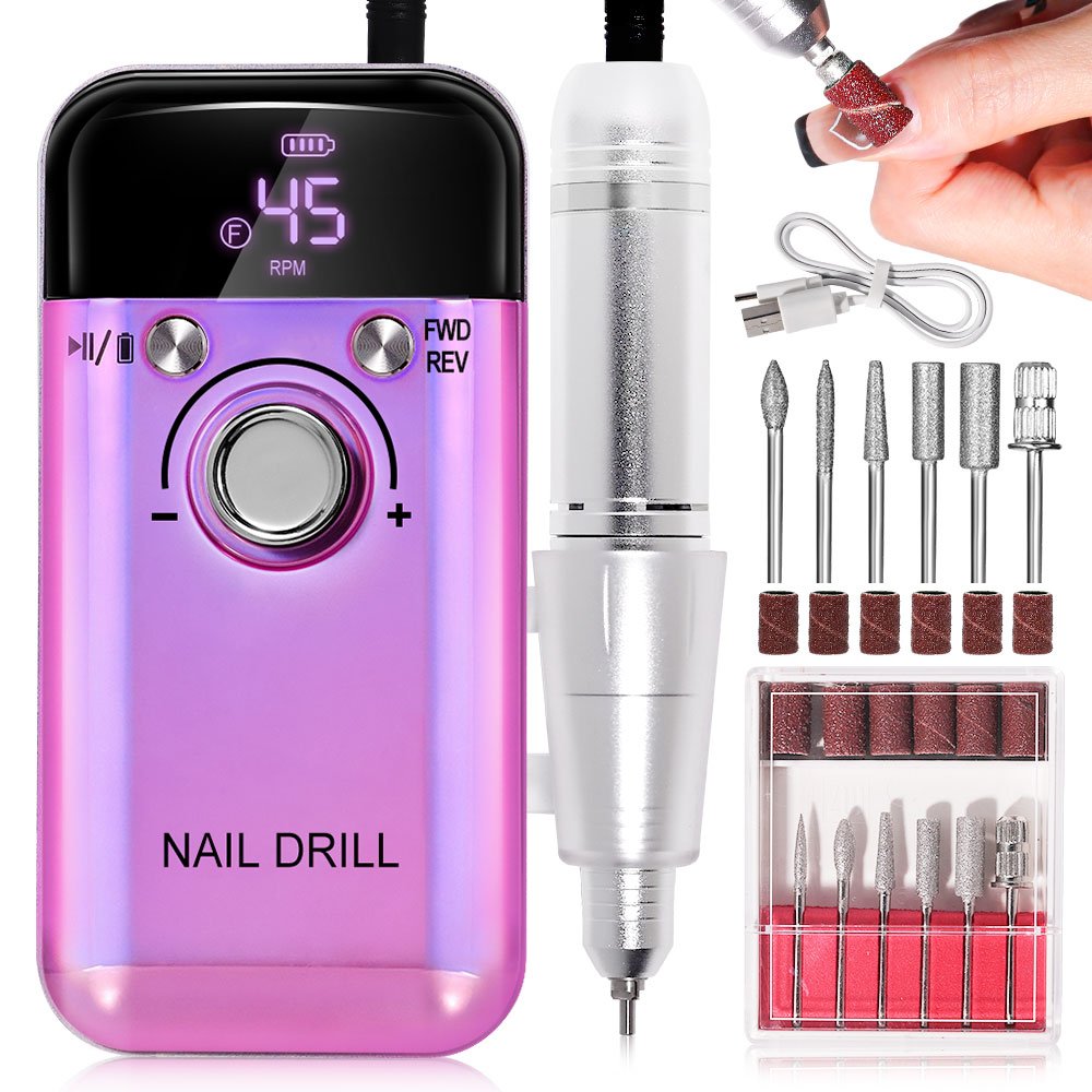 Electric Nail Drill Professional 45000RPM - Rechargeable Nail Drill Kit Portable Electric Nail File With Complete Bits For Acrylic Nails Gel Polishing Removing - Image 9