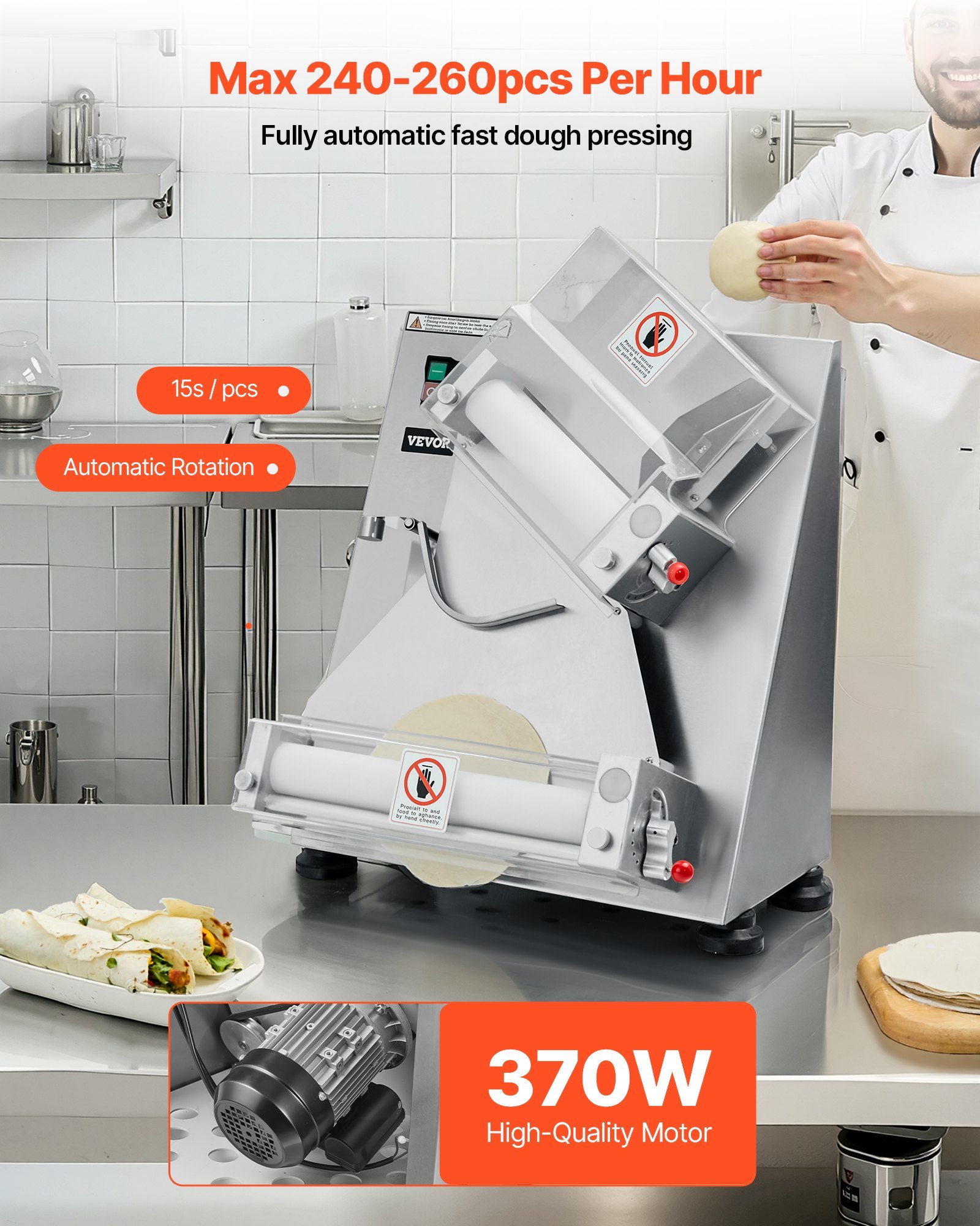 14 Inch Pizza Dough Roller Sheeter Automatic Commercial Pizza Dough Press 370W - Image 2
