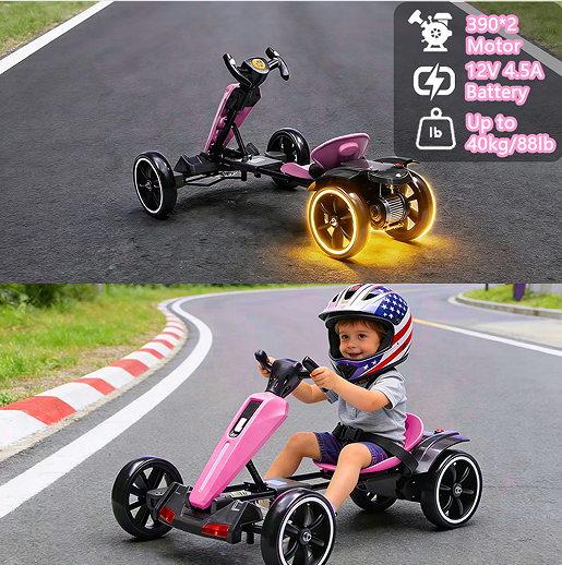 12V Electric Kids Pedal Go Kart, Folder Go Kart, Outdoor Ride On Toy With Adjustable Seat, 4 Non-Slip EVA Wheels For Boys And Girls For Age 3-6 Years Old - Image 11