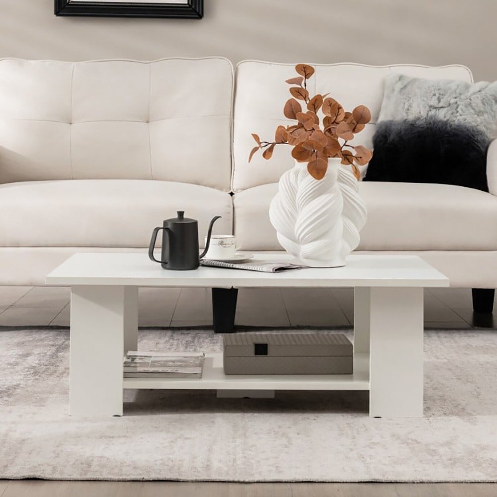 Large 41 Inch 2-tier Wooden Modern Coffee Table With Storage Shelf - Image 2