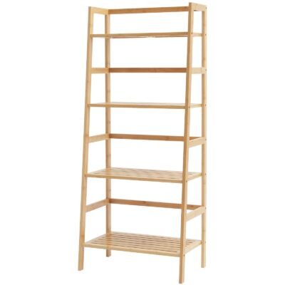 4-Tier Bamboo Ladder Shelf, Rattan Shelf, Trapezoid Open Bookcase, Display Storage Rack Organizer, Freestanding Flower Plant Stand, Ladder Bookshelf Ideal For Bathroom, Bedroom, Office, Study, Natural