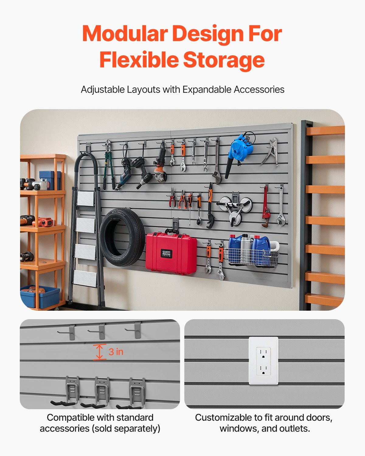 Slat Wall Paneling, 8 X 4 Ft, PVC Garage Slatwall With Modular Design, Grey Slat Wall Easy-to-Install Adjustable Slatwall Panel With Coupling Structure & DIY Cutting, Fits For Storage & Display - Image 4