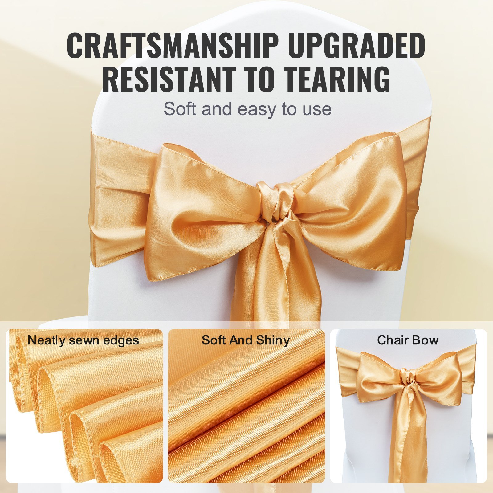 Stretch Spandex Chair Sashes Bows, Chair Slipcover And Stretch Chair Sash, Elastic Chair Bands, Fitting Wedding, Holiday, Banquet, Party, Celebration Chair Decoration (50 PCS Gold) - Image 3