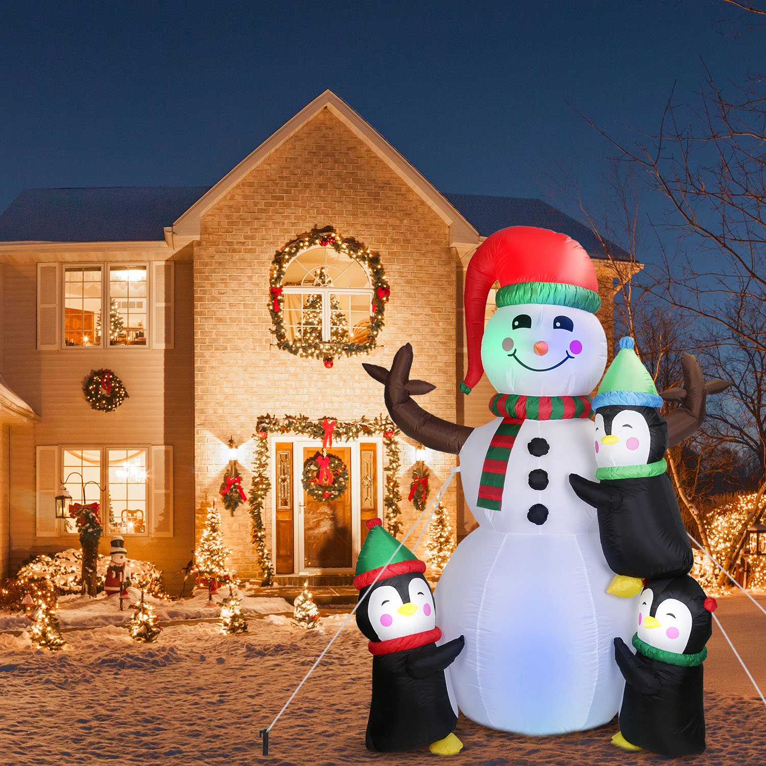 1Pc 5.9FT Christmas Inflatable Outdoor Decoration Snowman Penguin Blow Up Yard Decoration With LED Light Built-in Air Blower For Winter Holiday Xmas Garden - Image 9