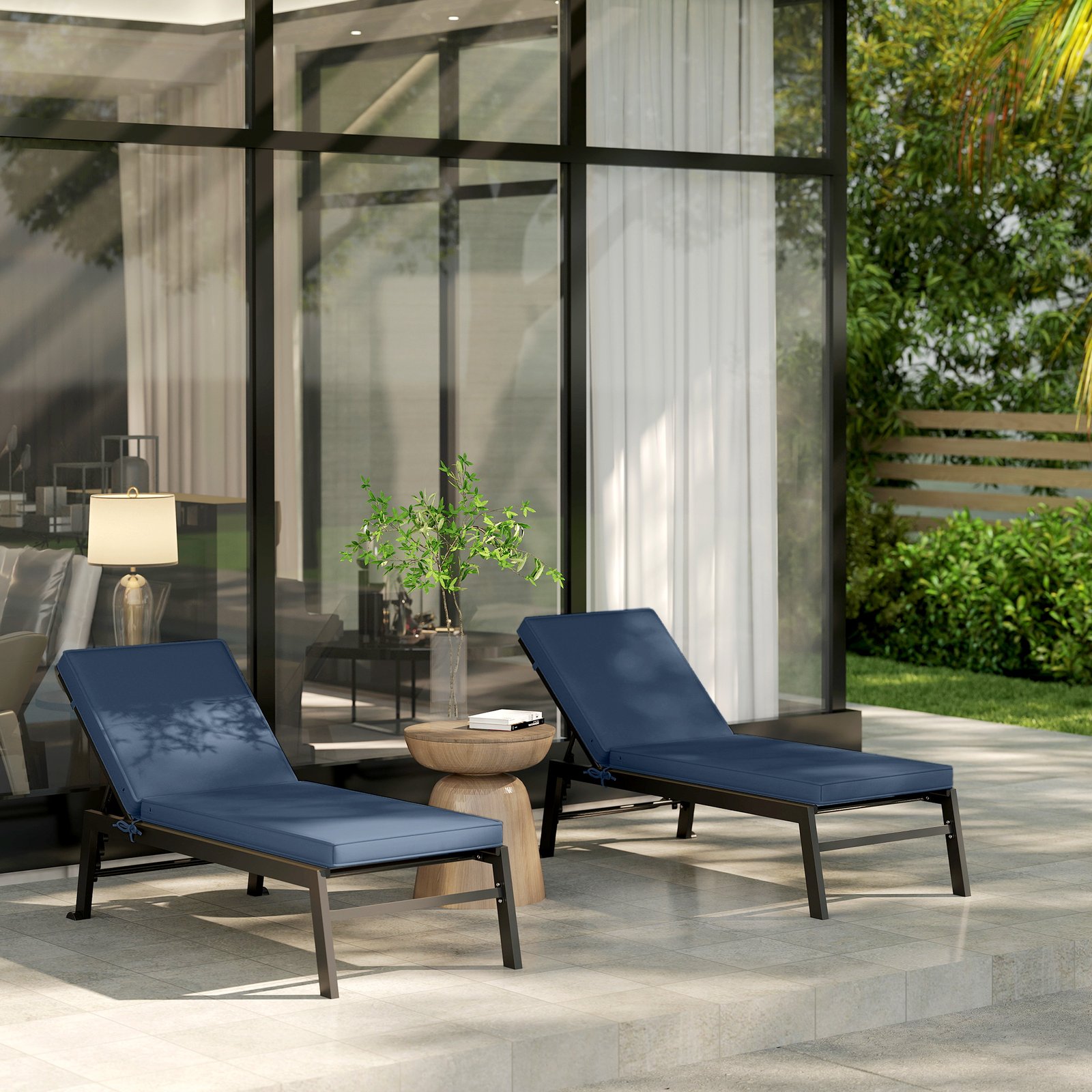 2-Piece Patio Chair Cushions with Backrests, Replacement Cushions for Outdoor Lounge Chair, Sky Blue - Image 7