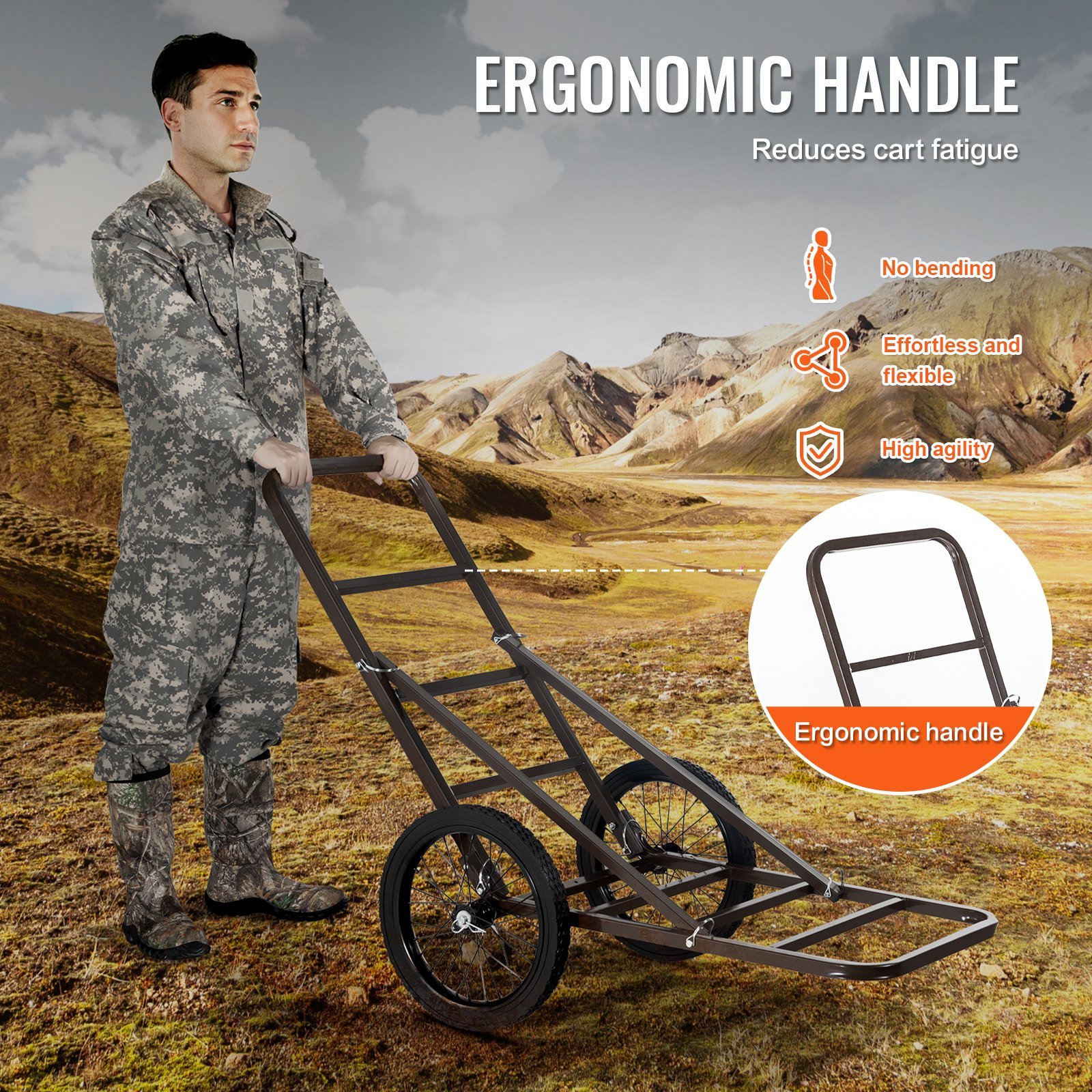 Deer Cart, 300 LBS Capacity Folding Game Cart, Deer Cart Game Hauler With Big Rubber Wheels & Ergonomic Handle, Heavy-Duty Game Cart Accessories, Utility Gear Dolly For Hunting Fishing Hiking - Image 5