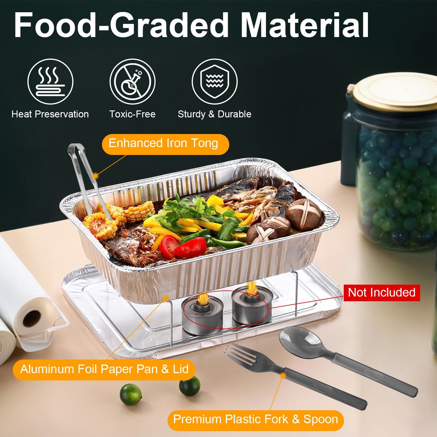 36Pcs Per Set Disposable Chafing Dish Buffet Set Food Warmers For Party Buffet Server Catering Supplies With Covers Utensils Half Size Food Pans For Parties Events BBQ Catering - Image 5