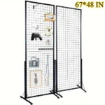 Professional Gridwall Display System 2-Pack 24' X 67' Double-Sided Retail Grid Wall Panels With Sturdy T-Base & 20 Display Hooks And Clips For Boutique, Craft Fair & Trade Show