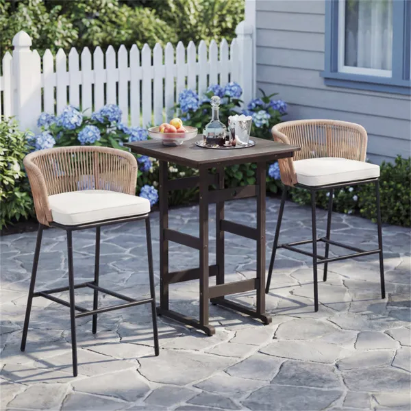 2-Pack Outdoor Bar Stools With Removable Cushions, 400 LBS Weight Capacity Woven Rope Patio Chairs - Image 3
