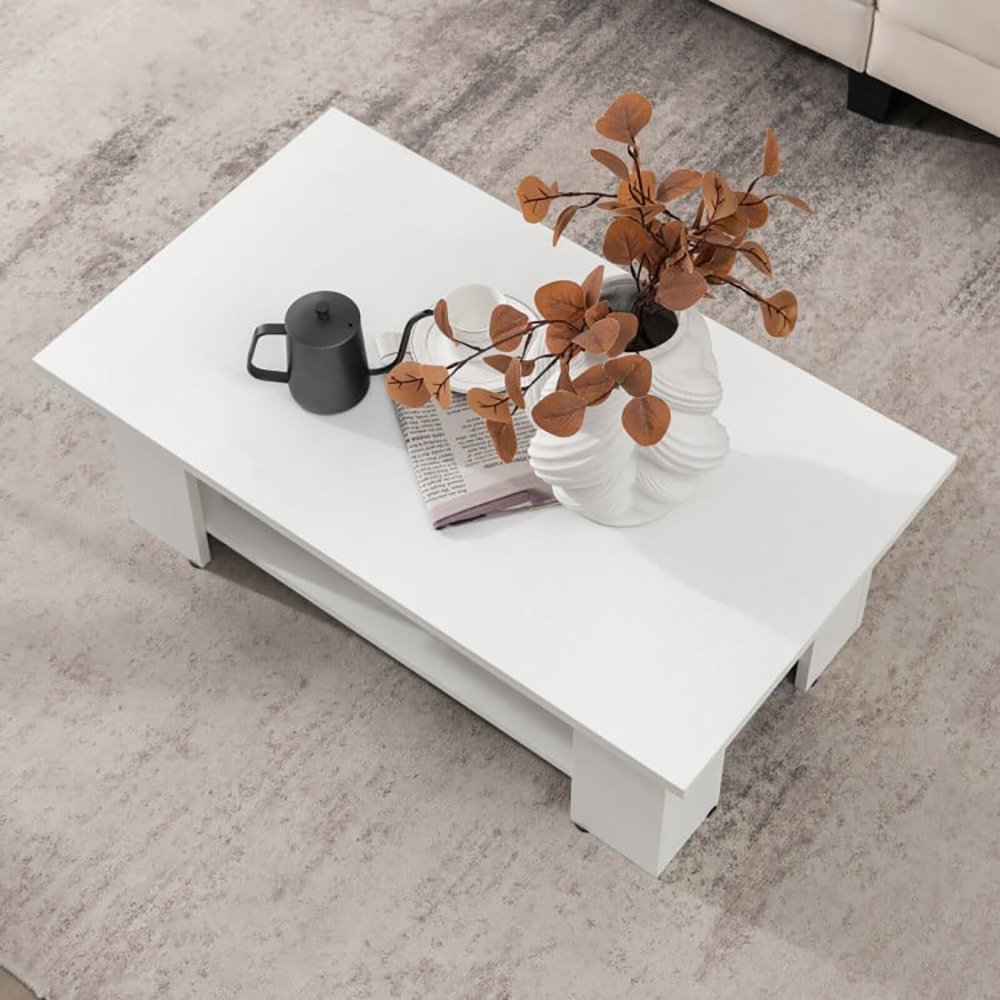 Large 41 Inch 2-tier Wooden Modern Coffee Table With Storage Shelf - Image 8