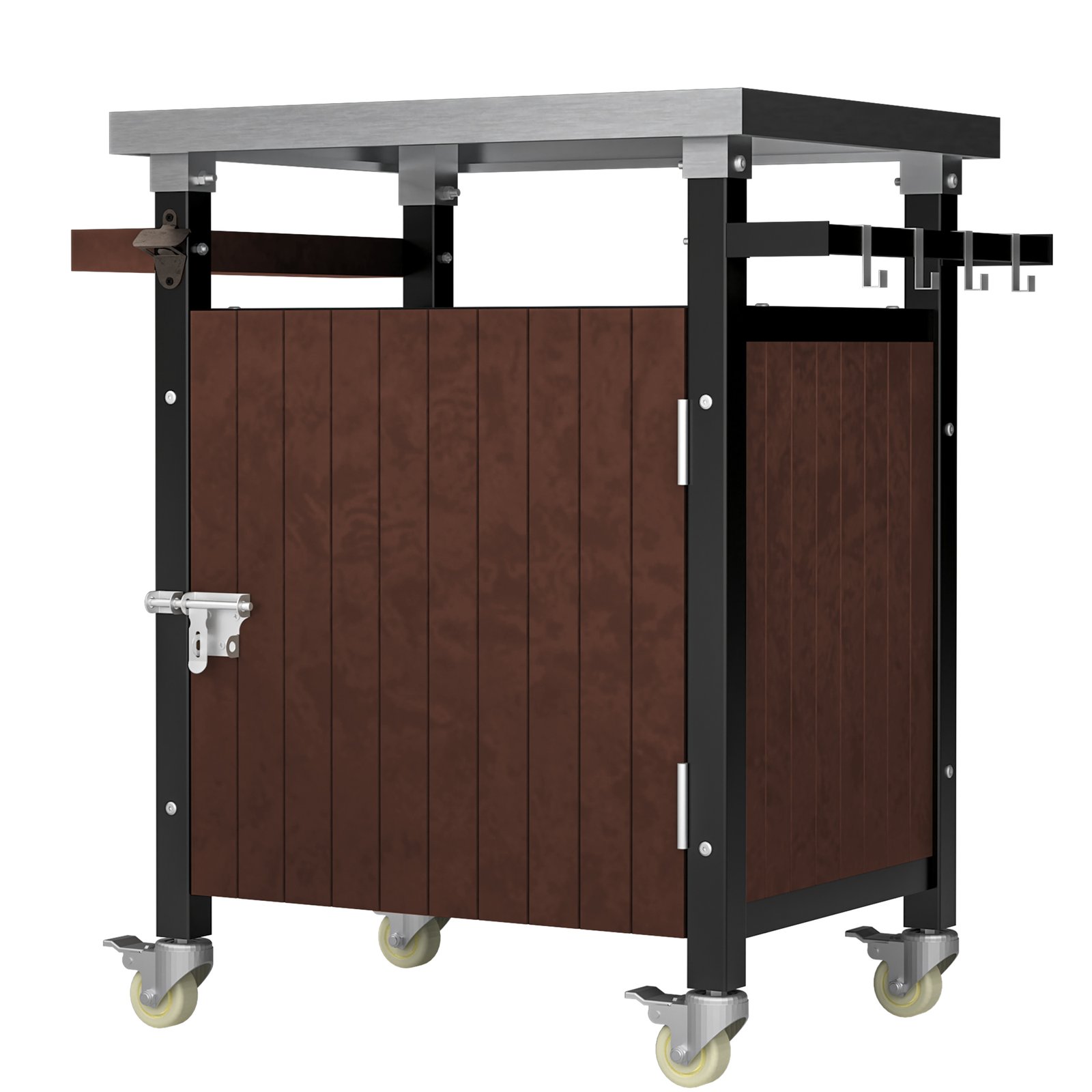 Outdoor Grill Cart With Stainless Steel Tabletop, Storage, Patio Kitchen Island With Wheels, Hooks, And Spice Rack, Waterproof Outdoor Grill Table, Movable BBQ Serving Cart Rolling Bar Cart - Image 11