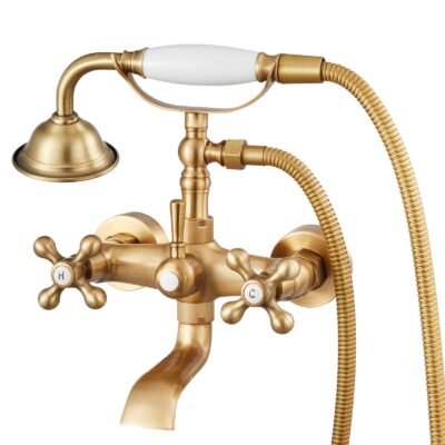 Clawfoot Tub Faucet, Wall Mount Bathtub Faucets With Handheld Shower, Vintage Brushed Gold Clawfoot Tub Filler Faucet Shower Kit With Adjustable Swing Arms & 360° Rotation Spout For Bathtubs