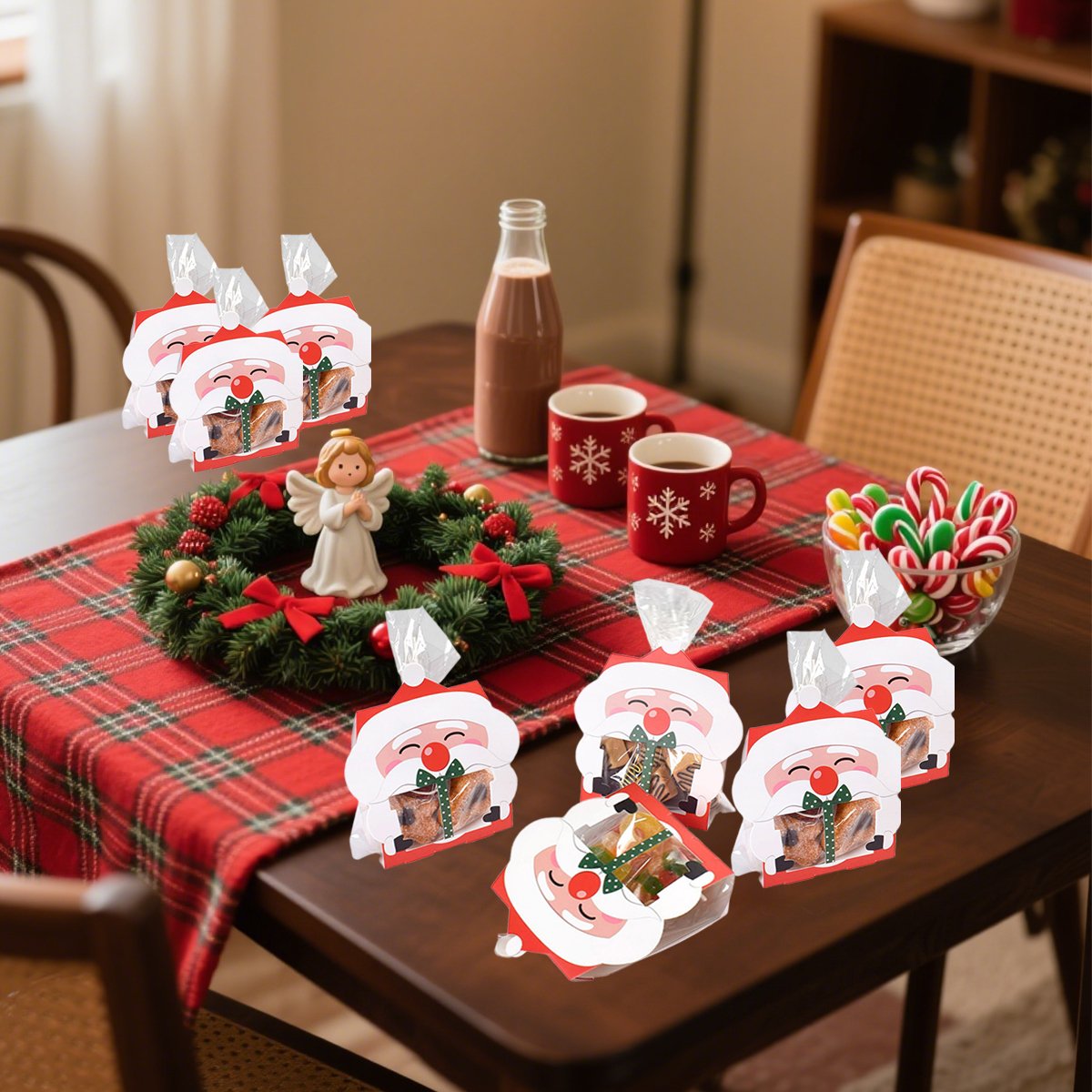 3D Christmas Goody Gift Boxes With Transparent Bags For Holiday Xmas Goodie Paper Boxes, School Classroom Party Favor Supply, Santa Claus Design Candy Treat Cardboard Cookie Box For Xmas G - Image 4