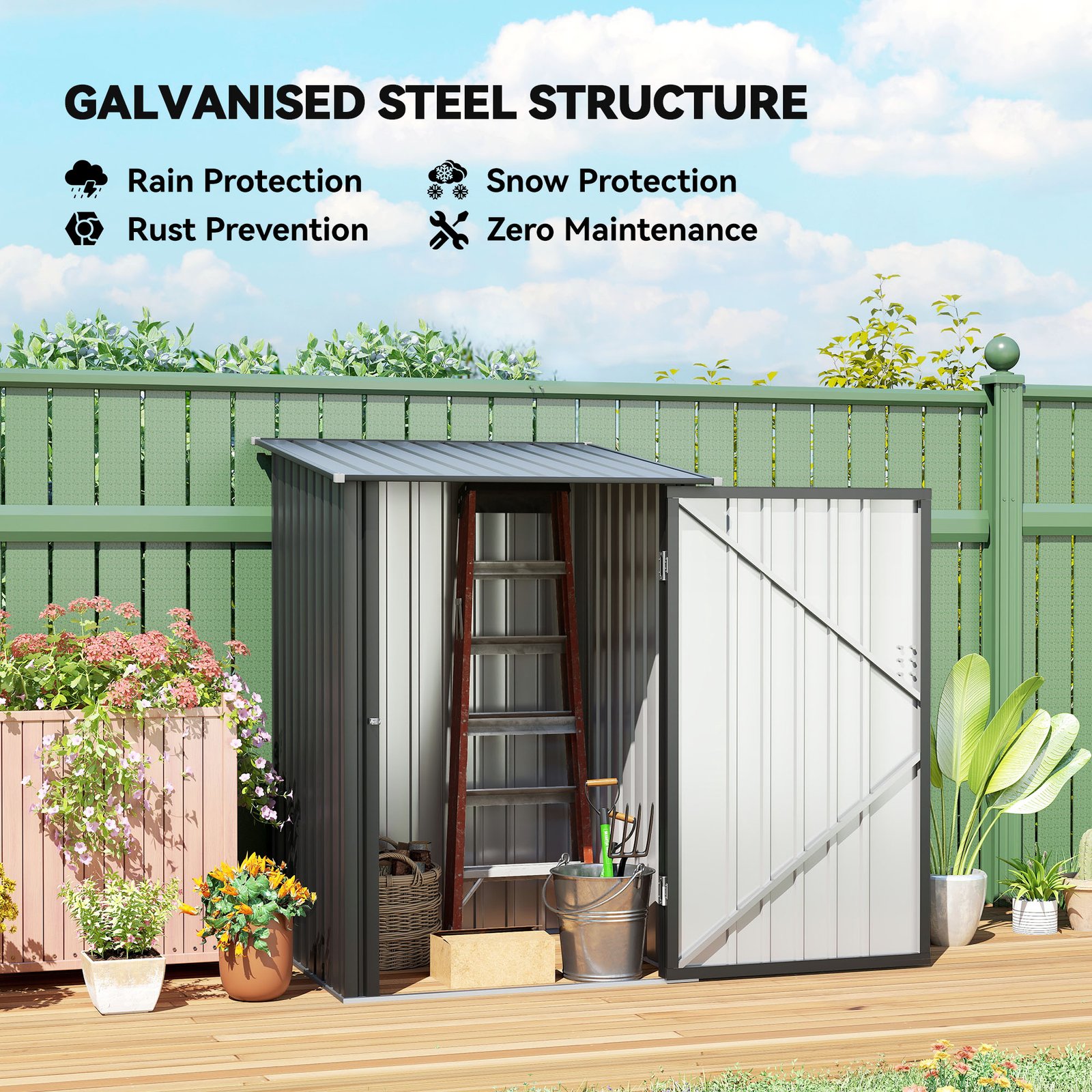 Small Metal Garden Shed, 3.3' X 3.4', Galvanized Steel, Lockable Tool Shed For Patio, Backyard, Lawn, Dark Gray - Image 3