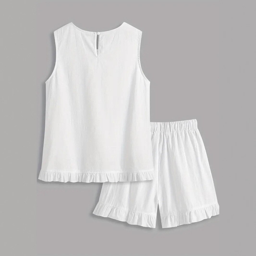 Elegant Lace Shirt Sleeveless Floating Pants - Image 2