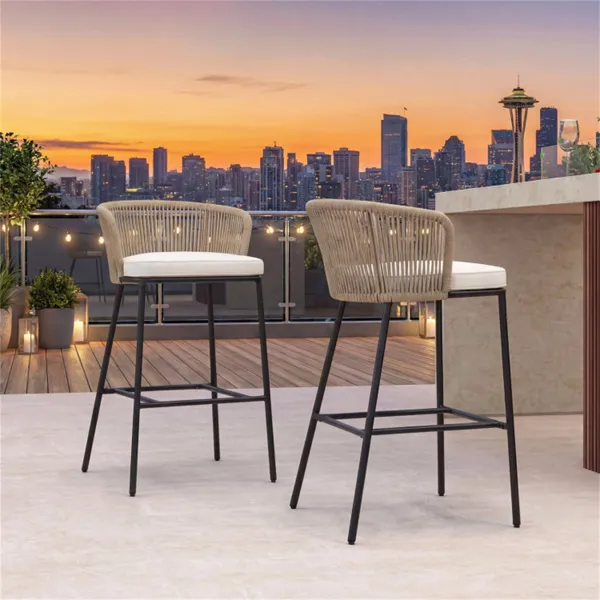 2-Pack Outdoor Bar Stools With Removable Cushions, 400 LBS Weight Capacity Woven Rope Patio Chairs - Image 2