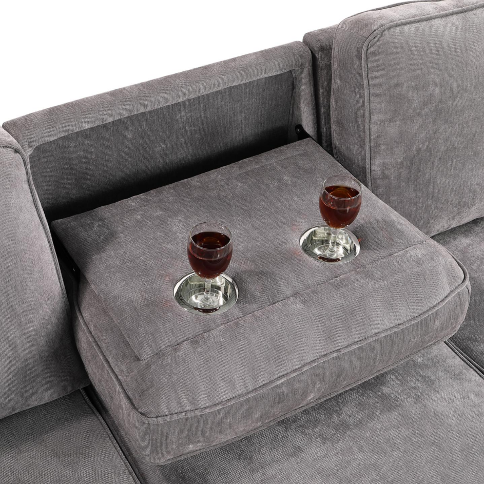 Upholstery Sleeper GREY Sectional Sofa With Storage Space, USB Port, 2 Cup Holders On Back Cushions - Image 21