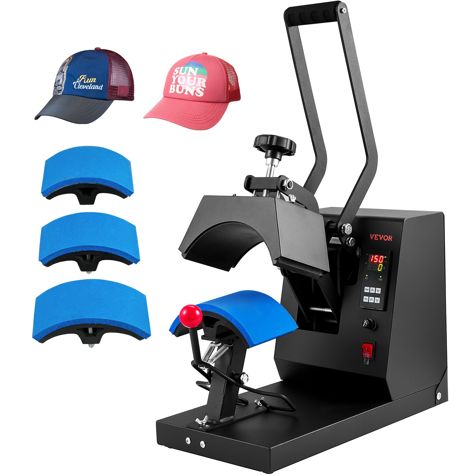 VEVOR Hat Heat Press,Cap Heat Press Machine, 6x3inches Clamshell Sublimation Transfer, LCD Digital Timer Temperature Control With 4pcs Curved Heating Elements - Image 3