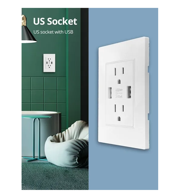 Dual USB Wall Outlet Port 15A Power Socket Charger AC Receptacle Plate Panel 110 - Image 3