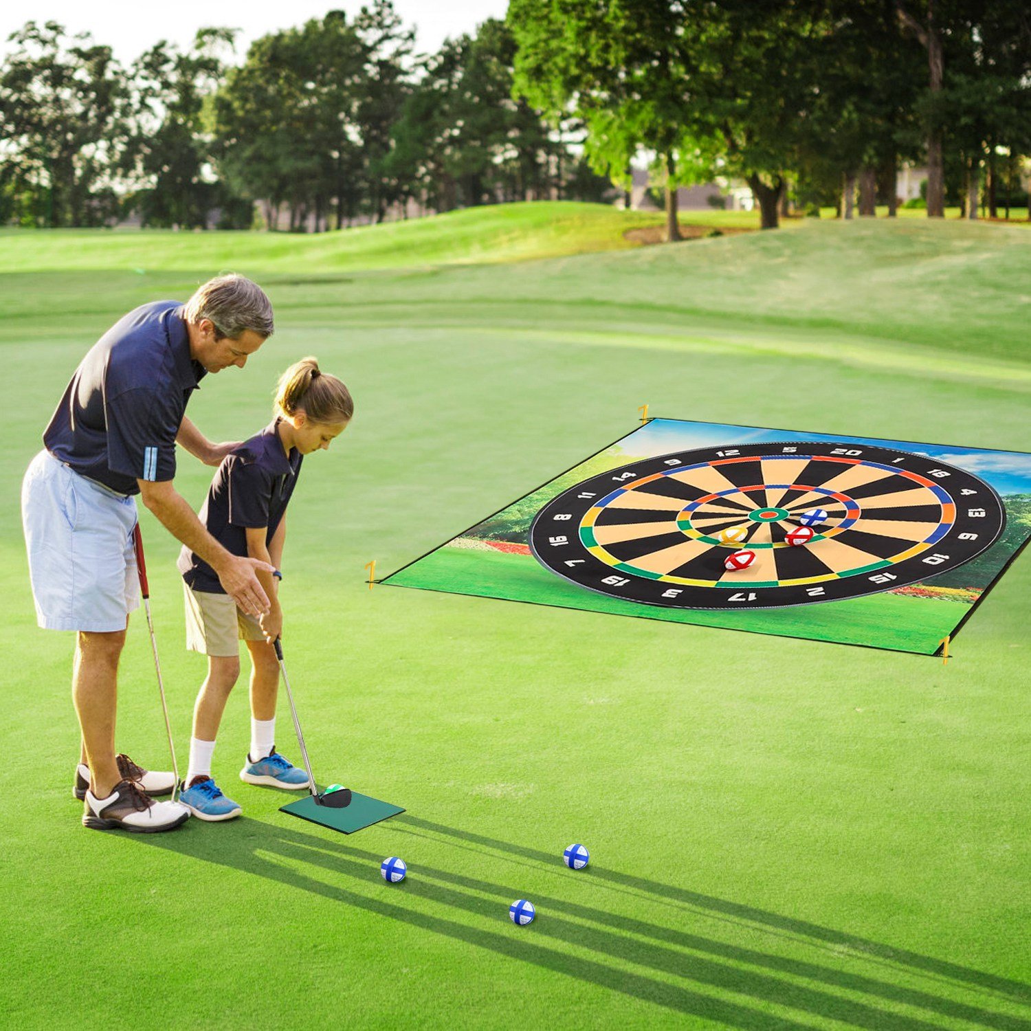 Golf Chipping Dart Game Mat Set With 20 Sticky Balls Ground Stakes Hanging Hooks Carrying Bag Indoor Outdoor Golf Hitting Training Game Mat For Kids Beginners - Image 5